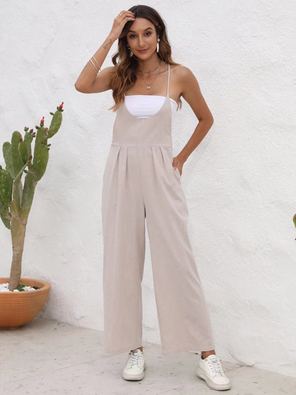 New solid color casual suspender trousers - Bottoms